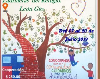 Cartel de la misión educativa de verano en la comunidad de Las Ladrilleras de Refugio, proyecto apostólico de León, dirigido a voluntarios. (Julio 2019)
