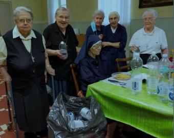 RSCJ gathering plastic bottles for migrants
